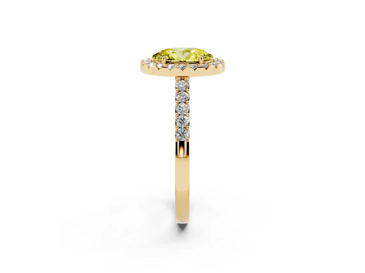 Fancy Yellow Oval Cut Halo Diamond Pavé Solitaire Ring Yellow gold