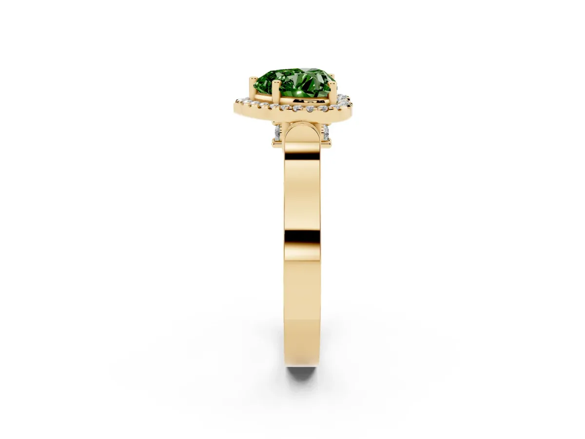 Fancy Green Heart Cut Halo Pave Split Shank Prong Setting Ring Yellow gold