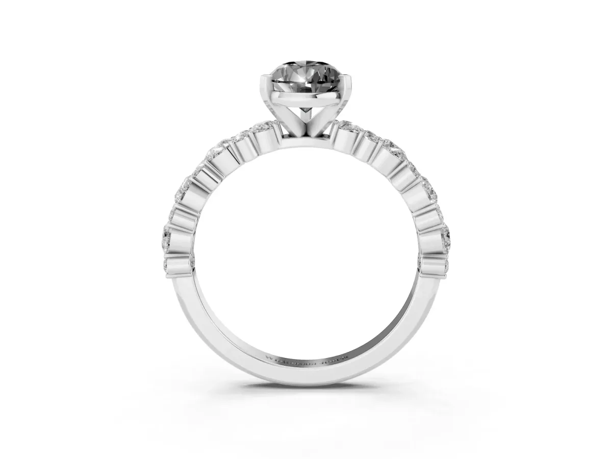 Fancy Black Pear Cut Diamond Side Stone Solitaire Ring with Round and Four-Prong Setting Platinum
