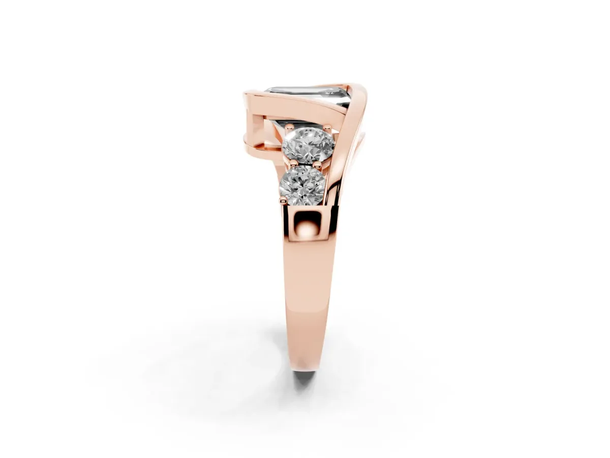 Fancy Black Bezel Set Emerald Cut Diamond Bypass Ring with Round Accents Rose gold