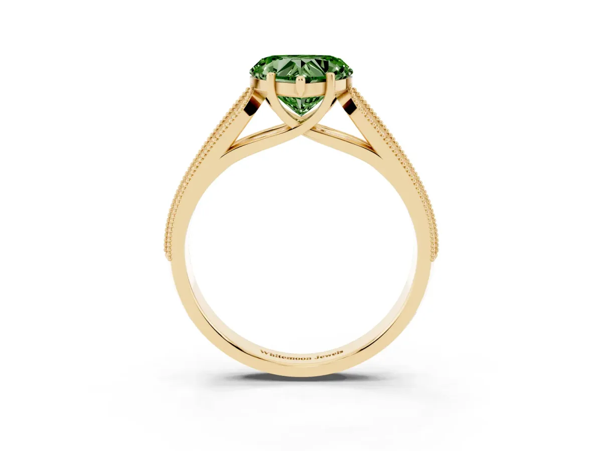 Fancy Green Heart Cut Cut Pave Split Shank Engagement Ring with Four-Prong Setting Yellow gold