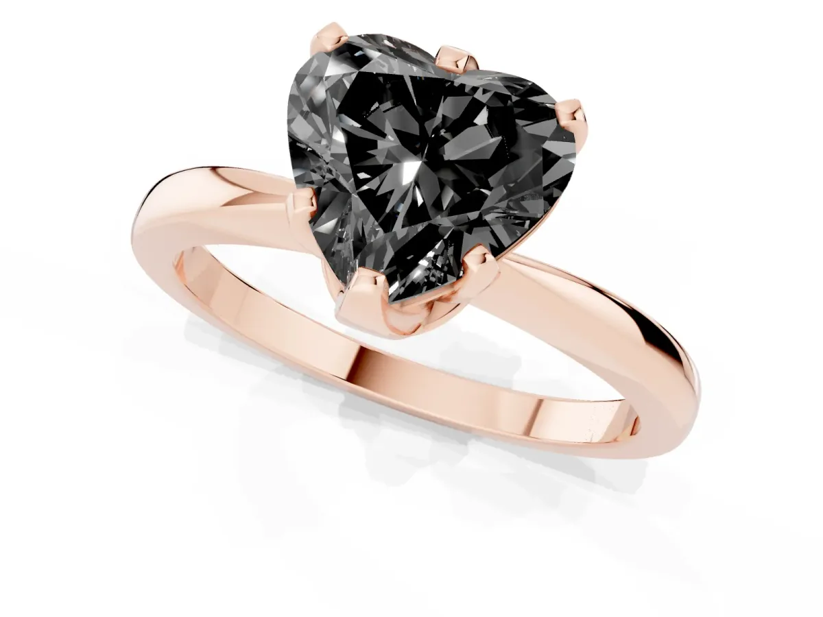 Fancy Black Heart Cut Solitaire Engagement Ring with Six-Prong Setting and Tapered Band Rose gold