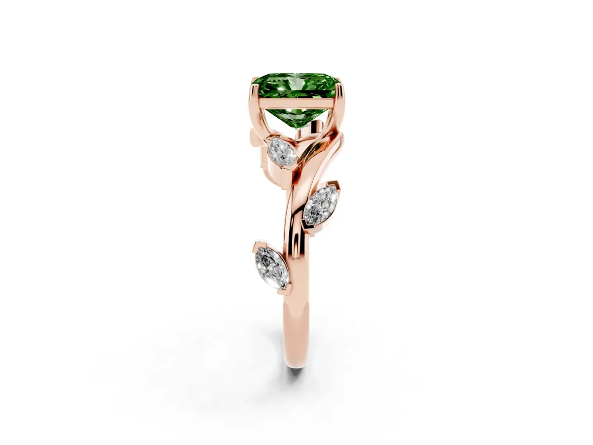 Fancy Green Radiant Cut Solitaire Twisted Band Marquise Accent Prong Setting Ring Rose gold