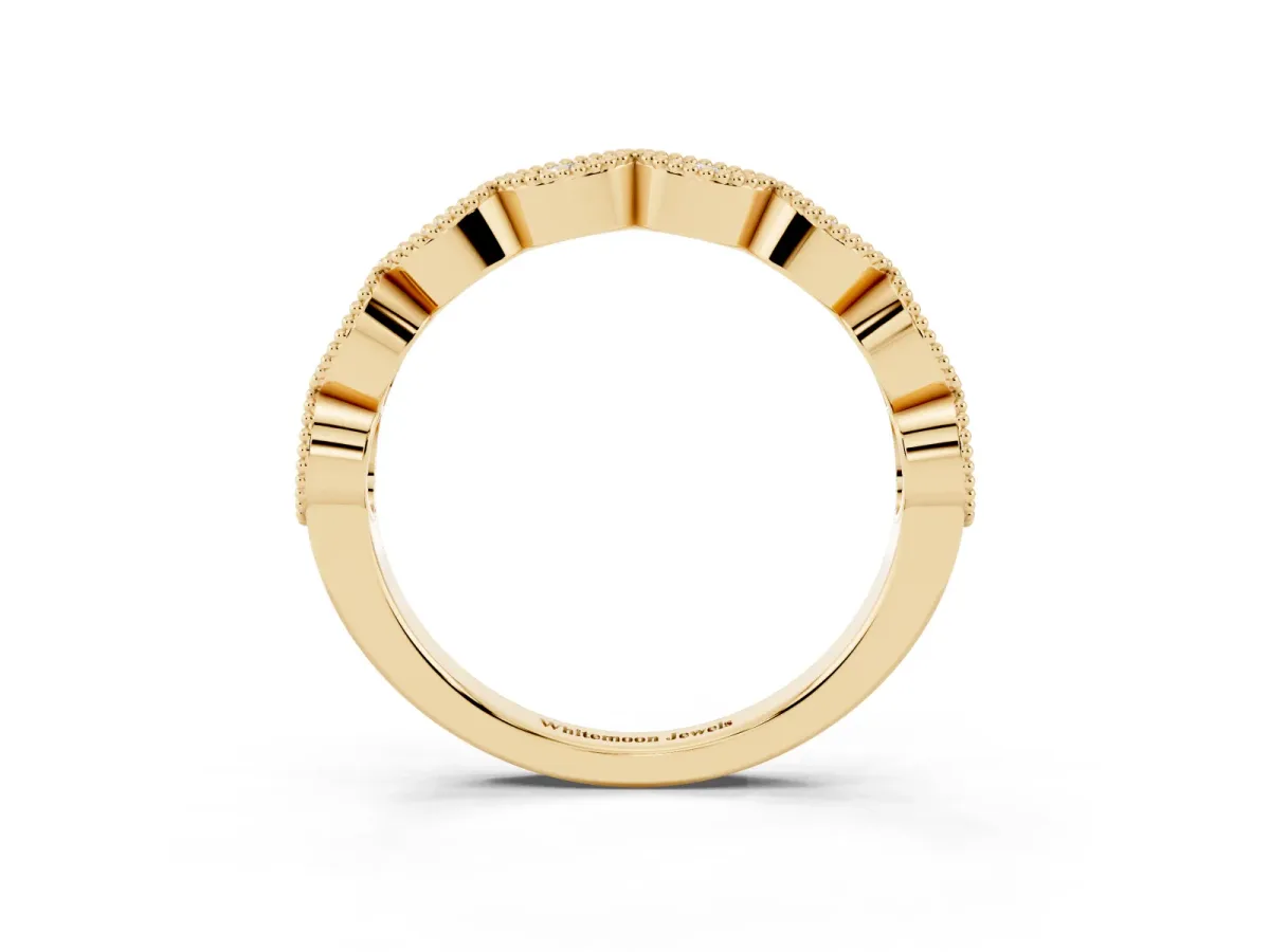 Milgrain Marquise Diamond Half Eternity Band with Bezel Setting Yellow gold