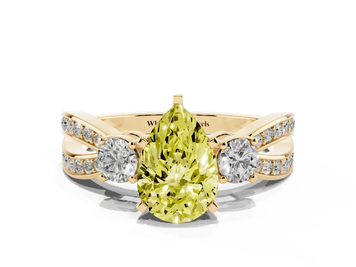 Fancy Yellow Three-Stone Pear Cut Cut Diamond Twist Band with Prong Setting Yellow gold