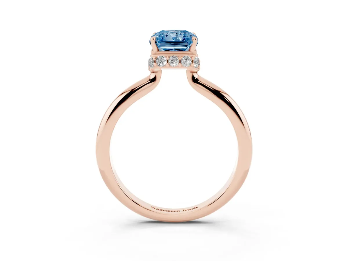 Fancy Blue Radiant Cut Brilliant Solitaire Engagement Ring with Six-Prong Setting and Classic Band Rose gold