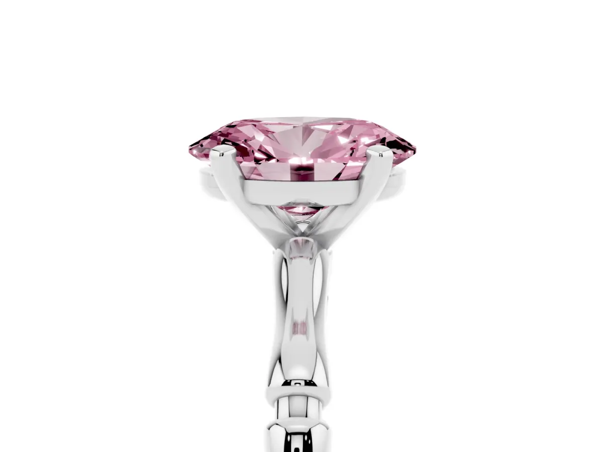 Fancy Pink Oval Cut Solitaire Diamond Ring with Bamboo Band and Four-Prong Setting Silver