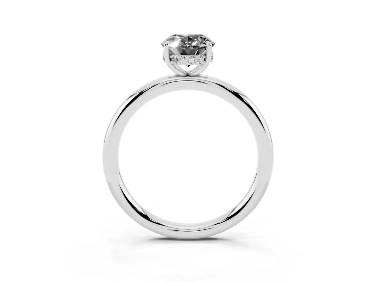 Fancy Black Oval Cut Diamond Solitaire Ring with Thin Band and Four-Prong Setting Platinum