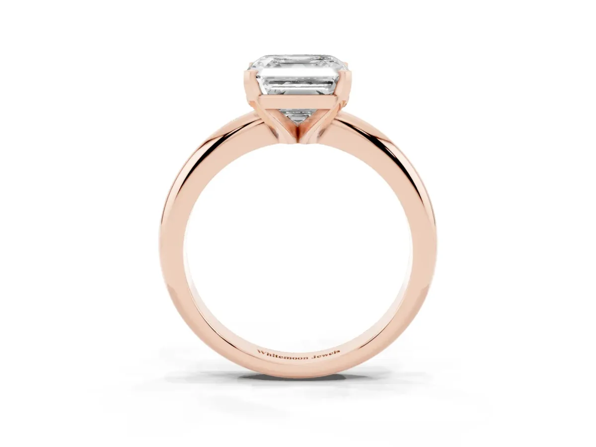 Asscher Cut Diamond Solitaire Engagement Ring with Round Band and Four-Prong Setting Rose gold