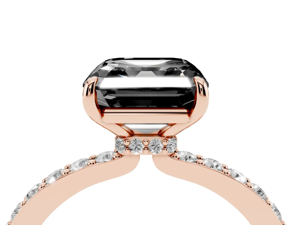 Fancy Black Asscher Cut Diamond Pavé Engagement Ring with Round Accents and Prong Setting Rose gold
