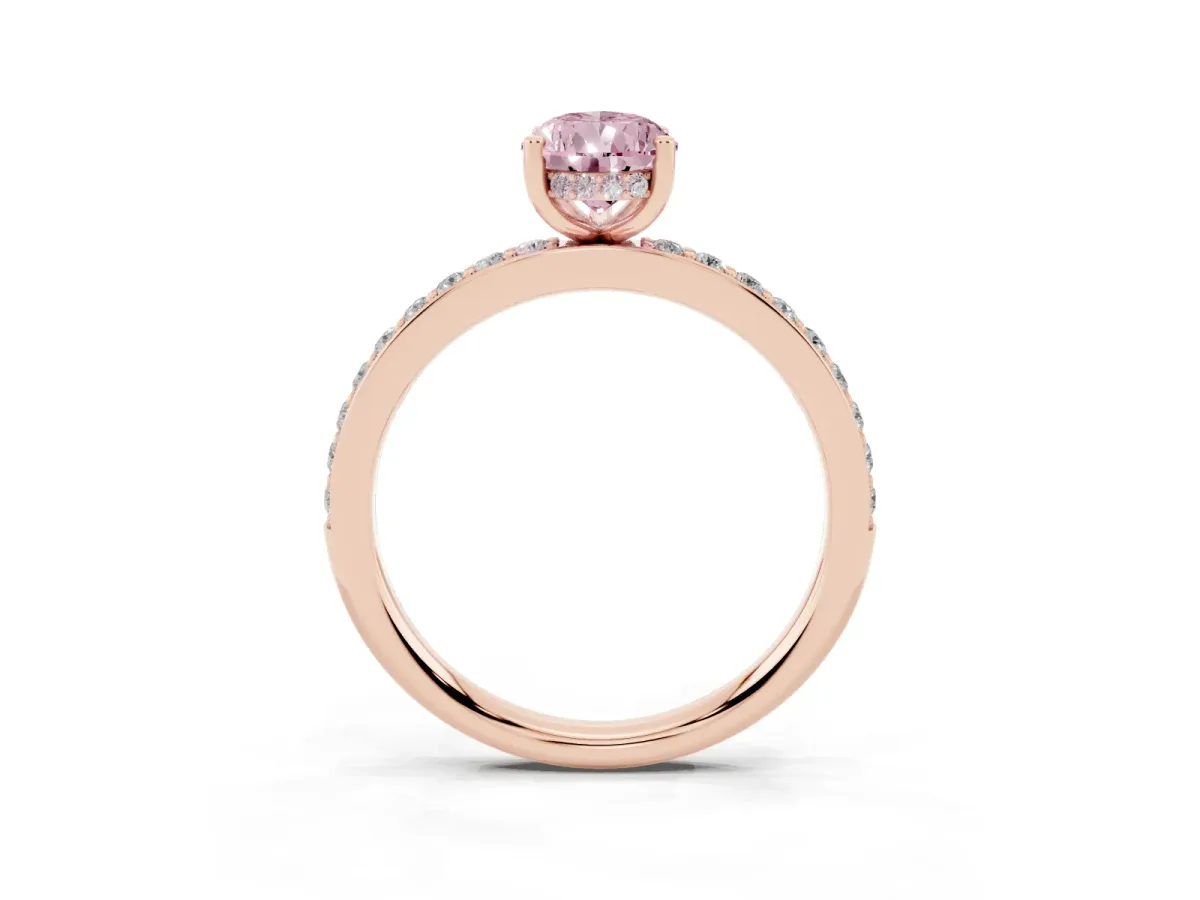 Fancy Pink Pear Cut Cut Diamond Pavé Band Ring with Four-Prong Setting Rose gold