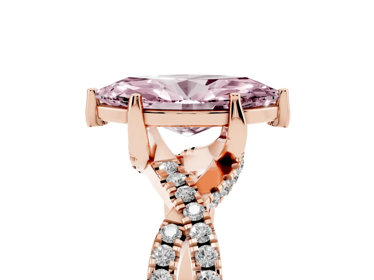 Fancy Pink Marquise Cut Solitaire Twist Pave Diamond Engagement Ring with Prong Setting Rose gold