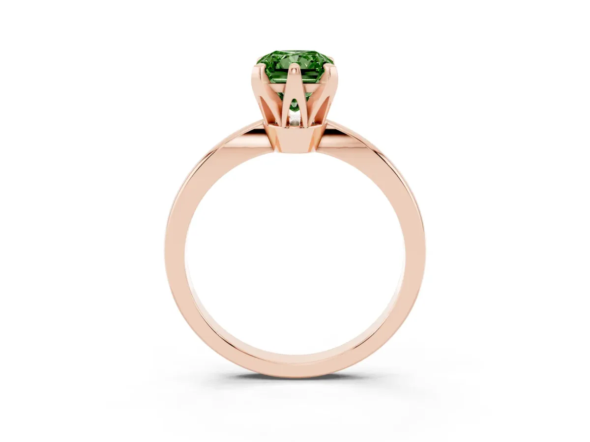 Fancy Green Radiant Cut Solitaire Engagement Ring with Six-Prong Setting and Tapered Band Rose gold