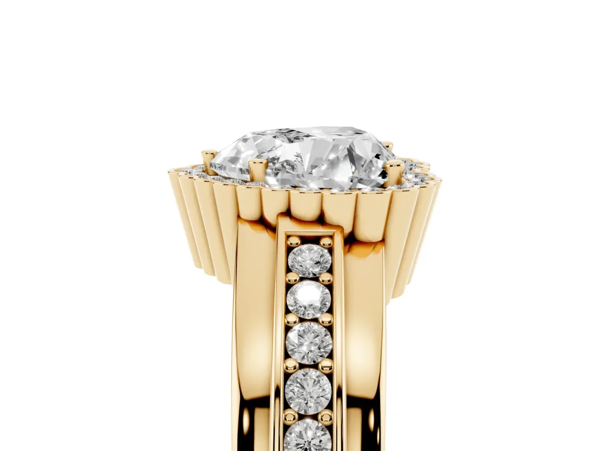 Heart Cut Cut Halo Pave Band Four-Prong Ring Yellow gold