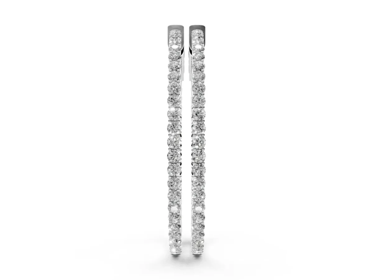Round Diamond Hoop Earrings with Pave Setting and Shared Prong Silver