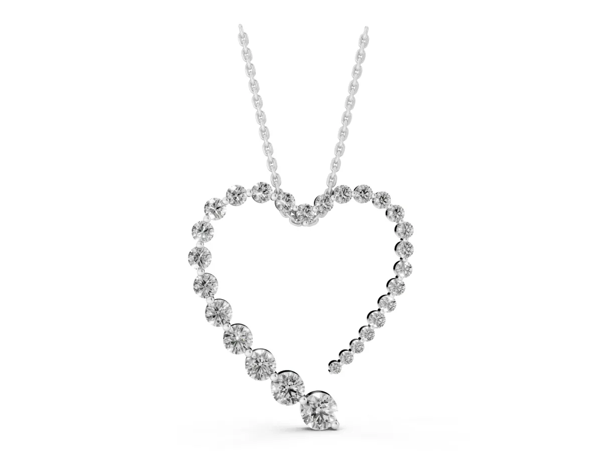 Round Diamond Heart Pendant with Prong Setting White gold