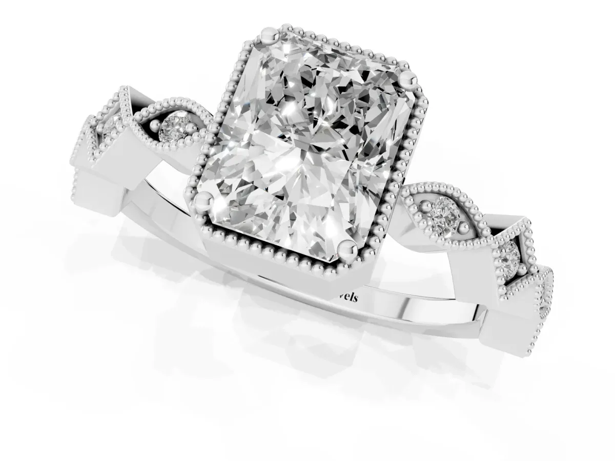 Radiant Cut Milgrain Marquise Diamond Twist Band Ring Silver