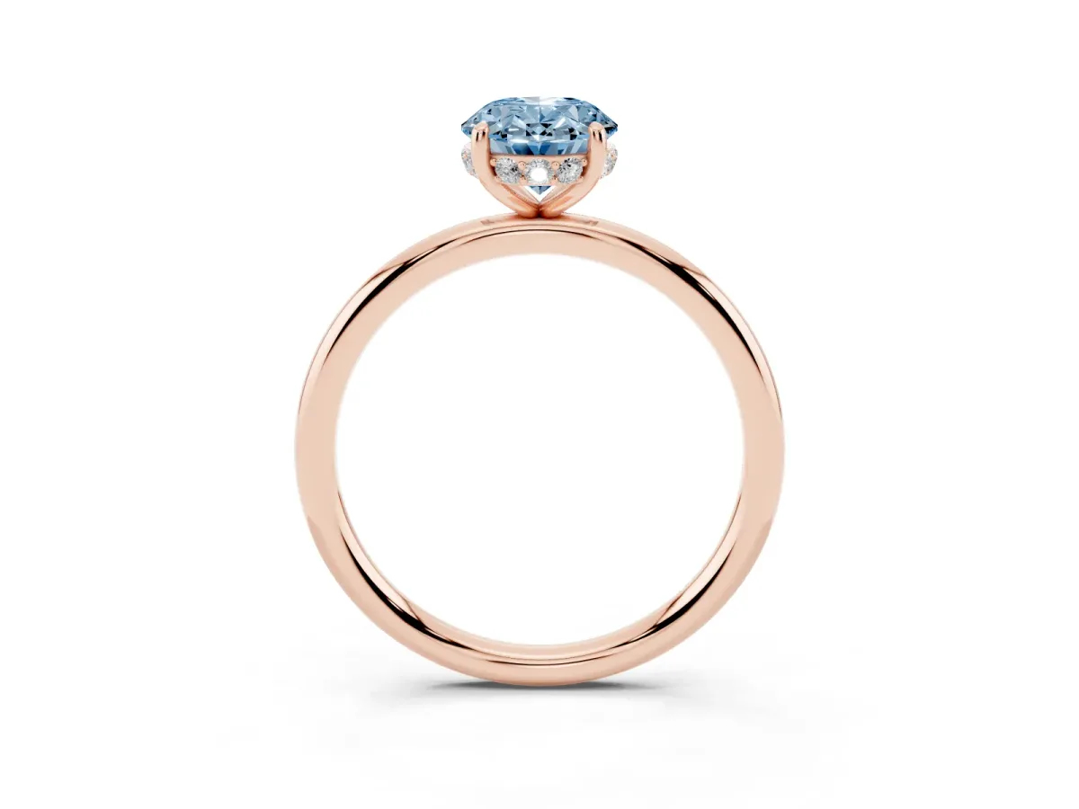 Fancy Blue Oval Cut Solitaire Diamond Ring with a Classic Band and Four-Prong Setting Rose gold