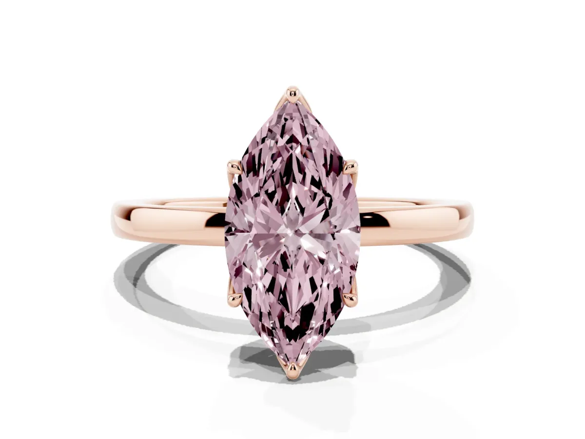 Fancy Pink Marquise Cut Diamond Solitaire Ring with Thin Band and Prong Setting Rose gold
