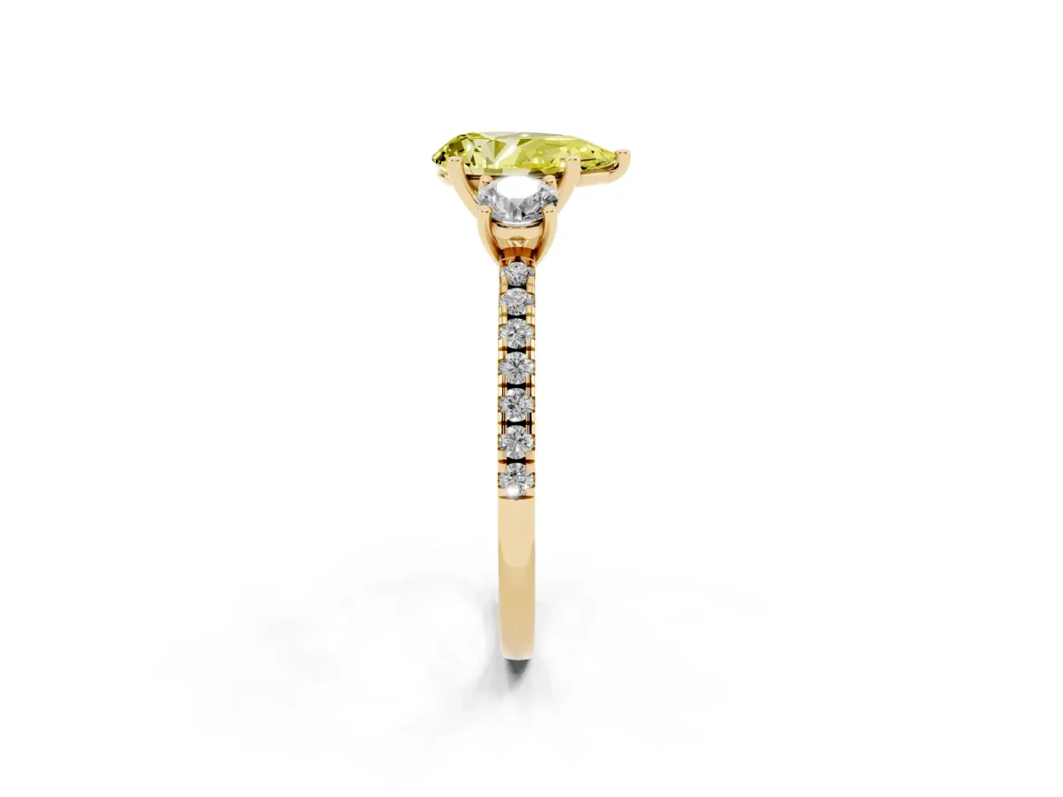 Fancy Yellow Three-Stone Pear Cut Cut Diamond Pavé Band with Prong Setting Yellow gold