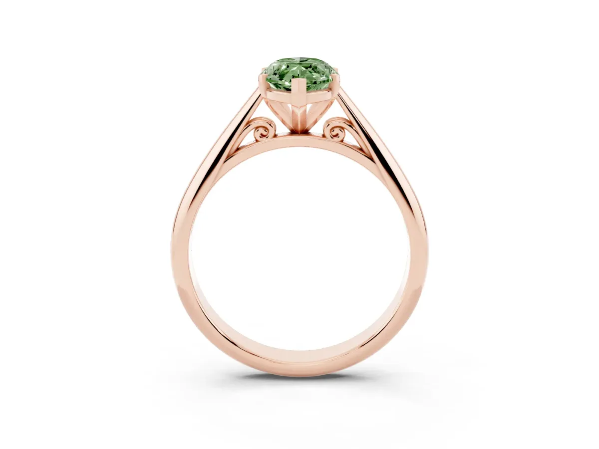 Fancy Green Marquise Cut Diamond Solitaire Engagement Ring with Cathedral Setting and Four-Prong Mount Rose gold