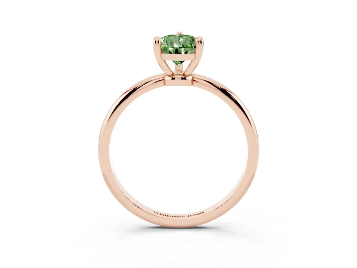 Fancy Green Pear Cut Solitaire Diamond Ring with 4-Prong Setting on a Classic Band Rose gold