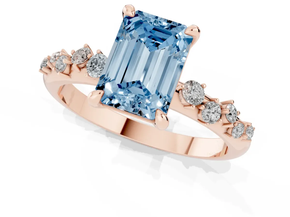 Fancy Blue Emerald Cut Cut Diamond Vine Band with Four-Prong Setting Rose gold