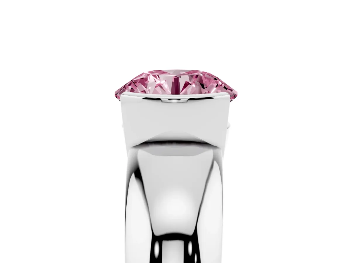 Fancy Pink Round Cut Solitaire Tension Set Diamond Ring with Wide Band Silver