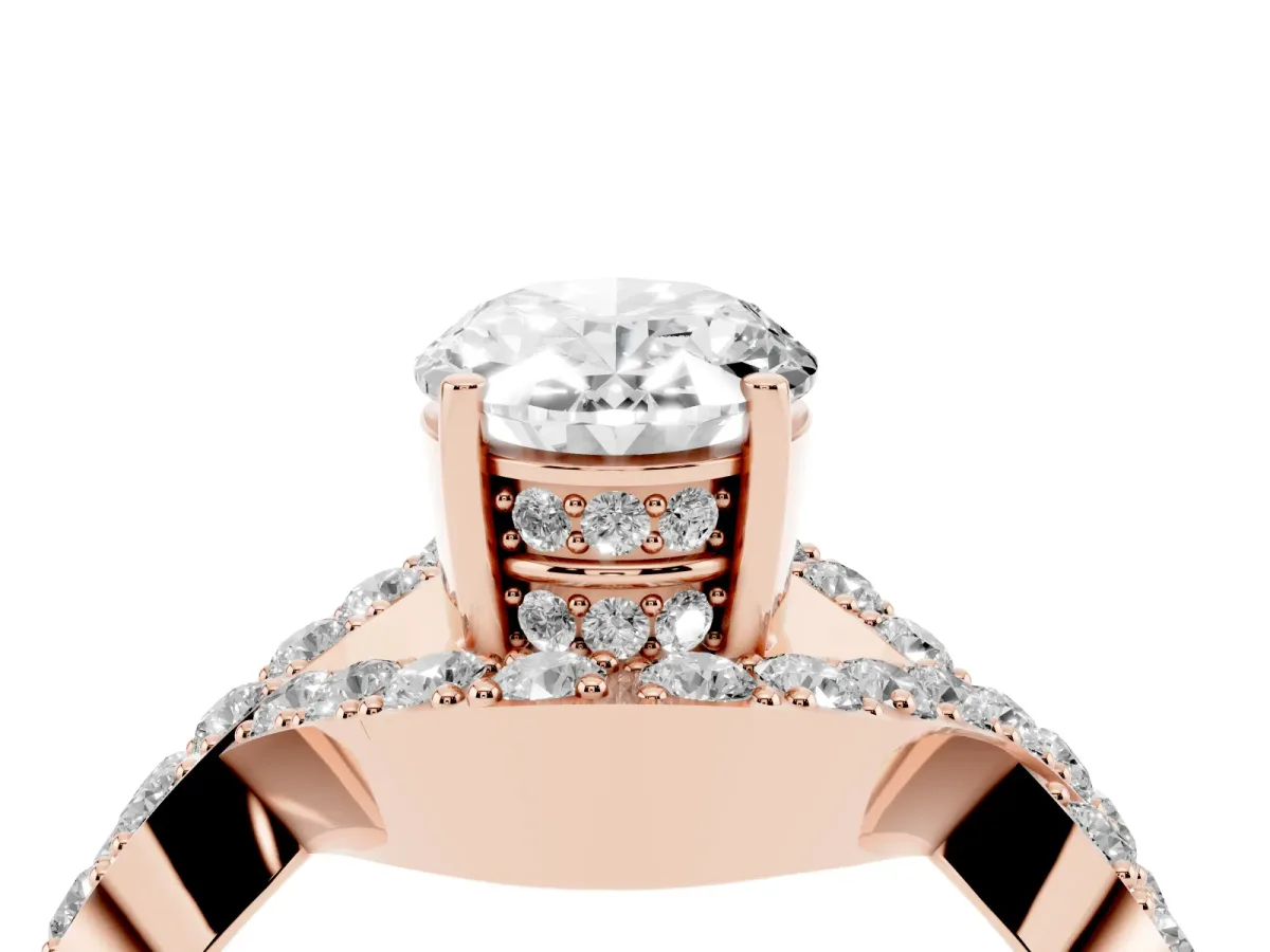 Oval Cut Solitaire Twist Band Pavé Diamond Engagement Ring Rose gold