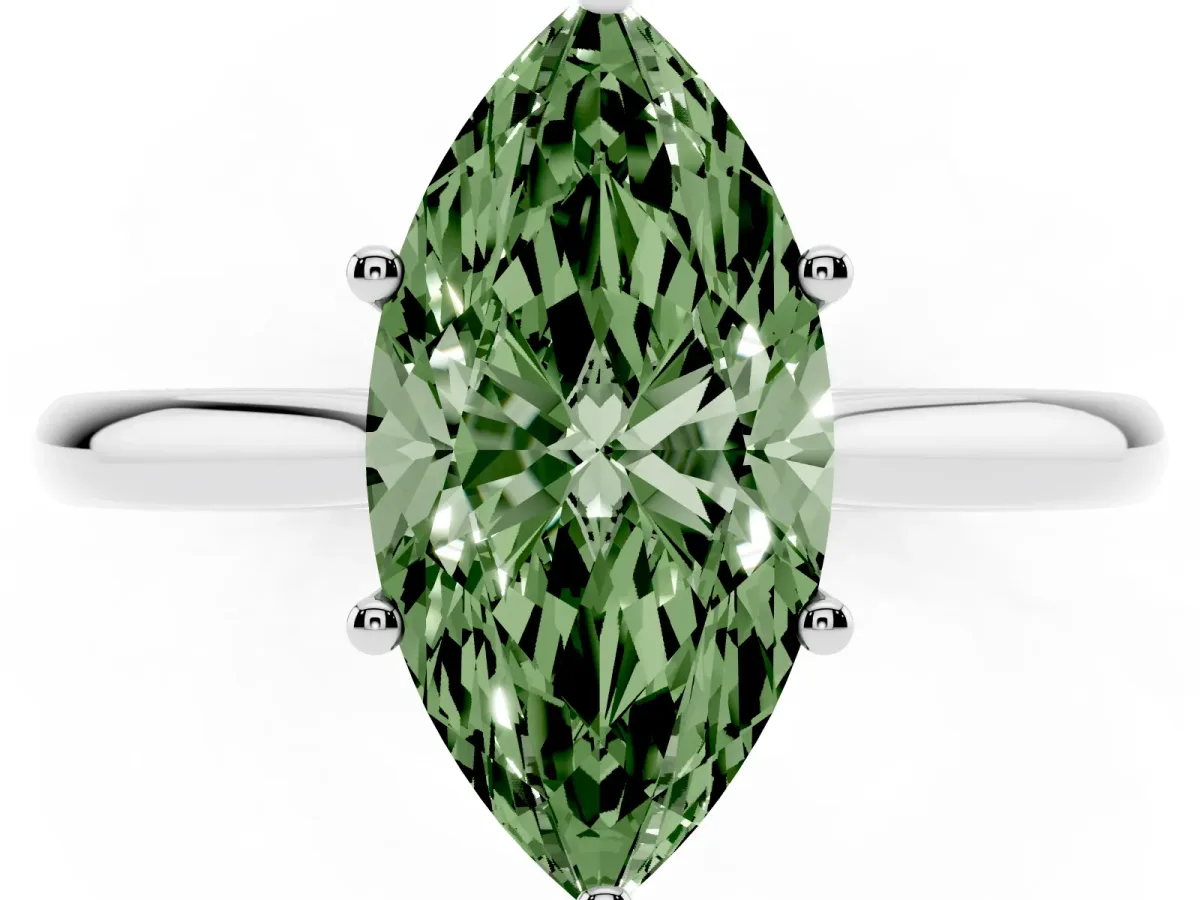 Fancy Green Marquise Cut Cut Solitaire Ring with Cathedral Band and Four-Prong Setting Silver