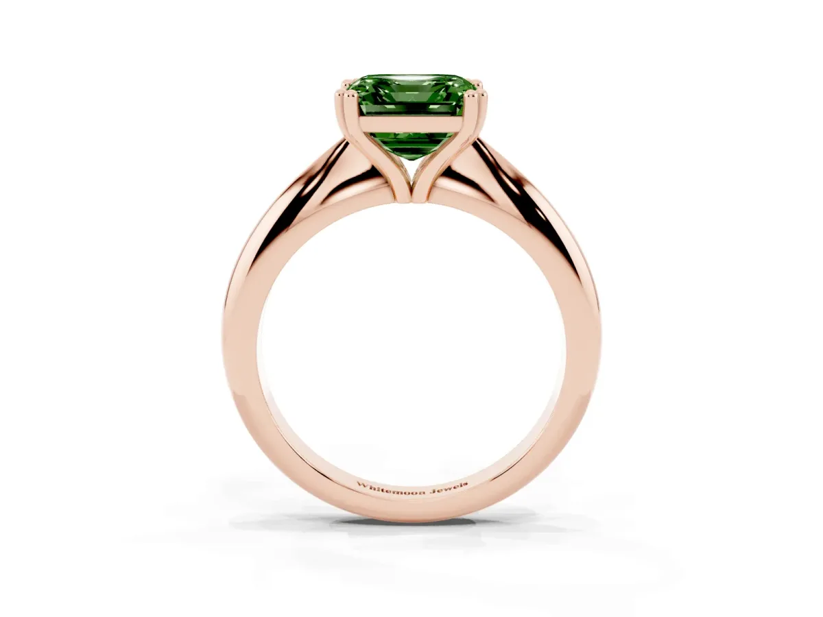 Fancy Green Asscher Cut Cut Solitaire Engagement Ring with Tapered Band and Four-Prong Setting Rose gold