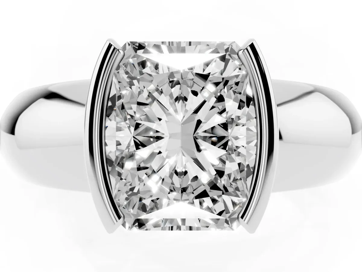 Radiant Cut Solitaire Tension Set Diamond Ring with Wide Band Platinum