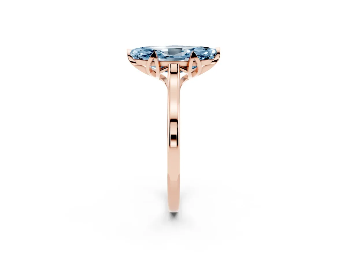 Fancy Blue Marquise Cut Diamond Solitaire Ring with Flower Prong Setting and Classic Band Rose gold