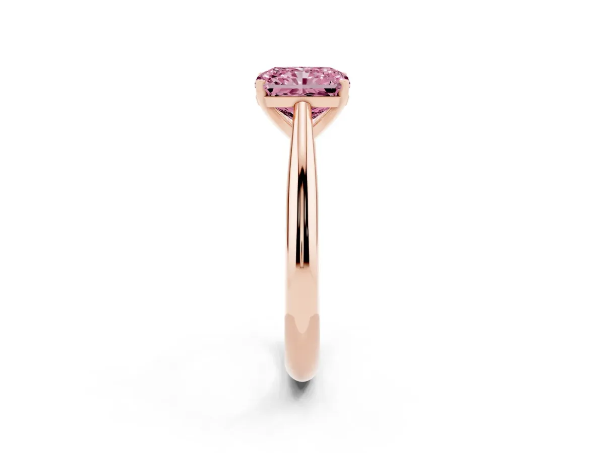 Fancy Pink Radiant Cut Diamond Solitaire Engagement Ring with Cathedral Setting and Four-Prong Mount Rose gold