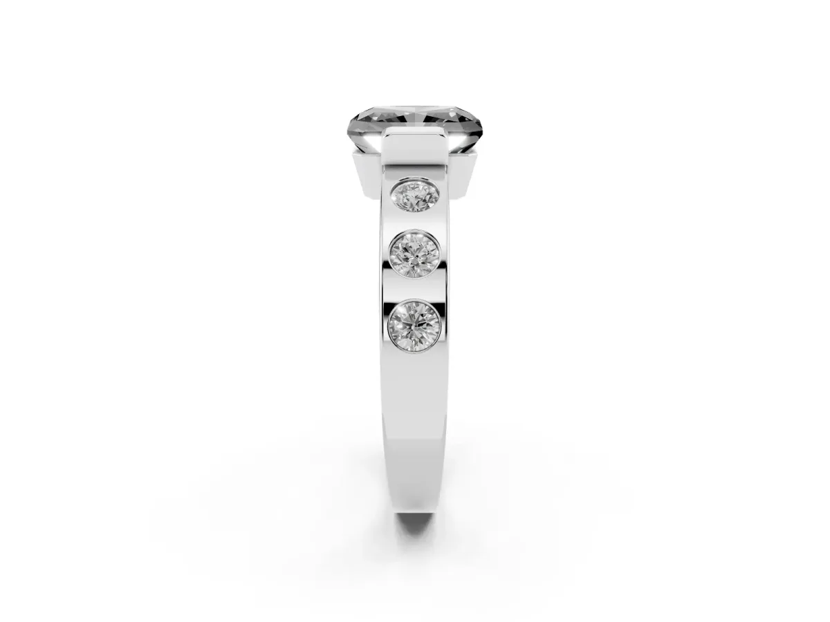 Fancy Black Radiant Cut Brilliant Channel-Set Diamond Ring with Bezel Prong Setting Platinum