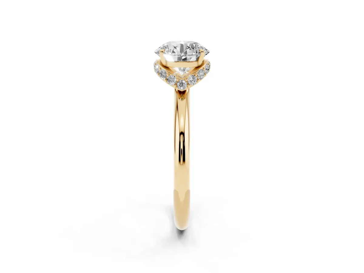 Round Cut Brilliant Solitaire Engagement Ring with Six-Prong Setting and Classic Band Yellow gold