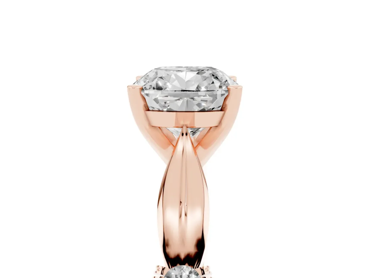 Cushion Cut Solitaire Diamond Twisted Band with Four-Prong Setting Rose gold