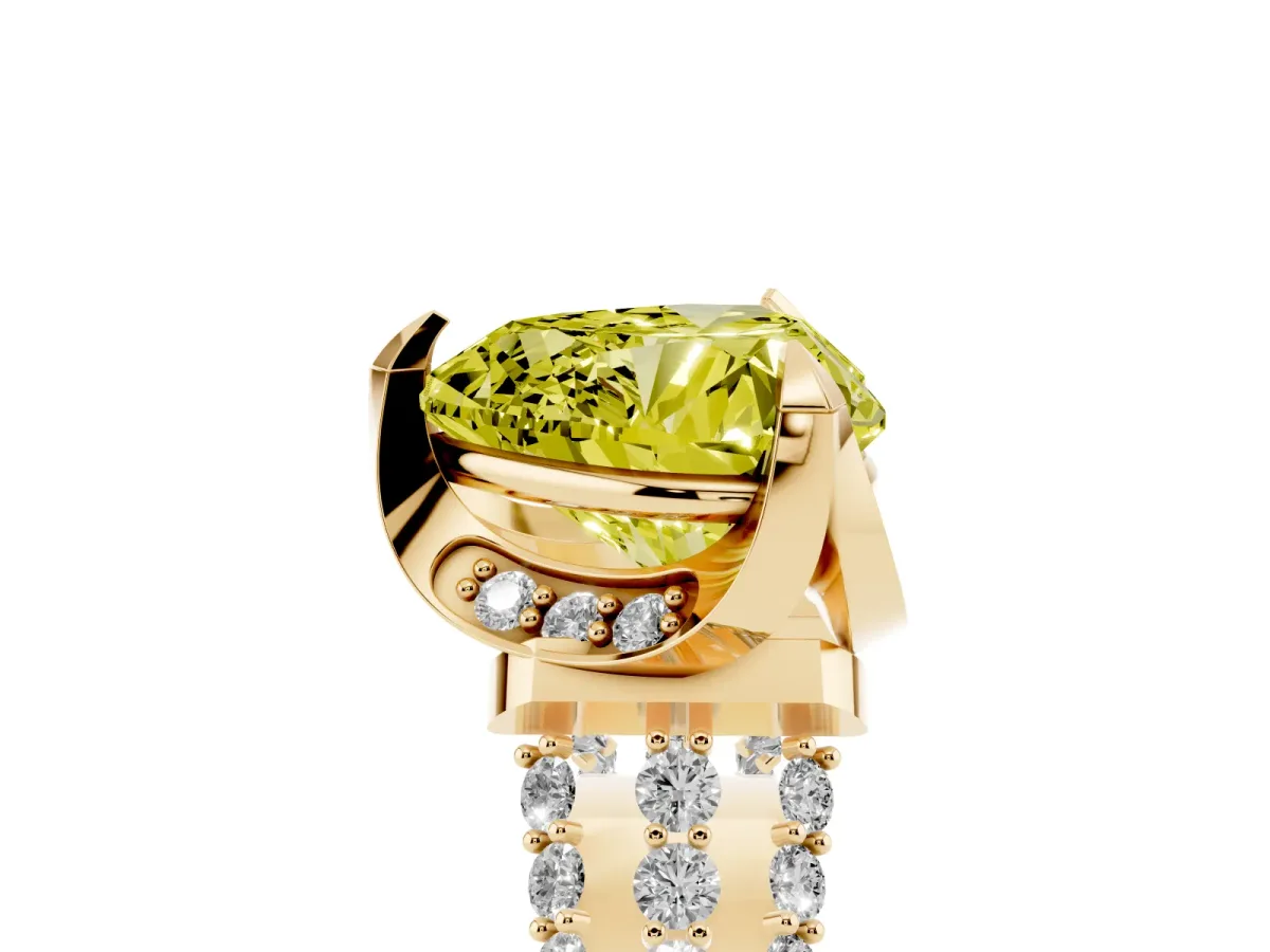Fancy Yellow Heart Cut Solitaire Pave Split Shank Ring with Four-Prong Setting Yellow gold