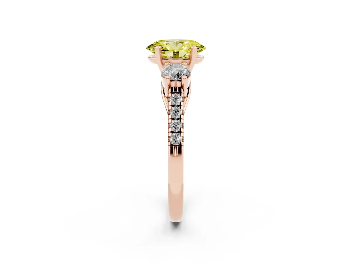 Fancy Yellow Three-Stone Oval Cut Diamond Pavé Band with Four-Prong Setting Rose gold