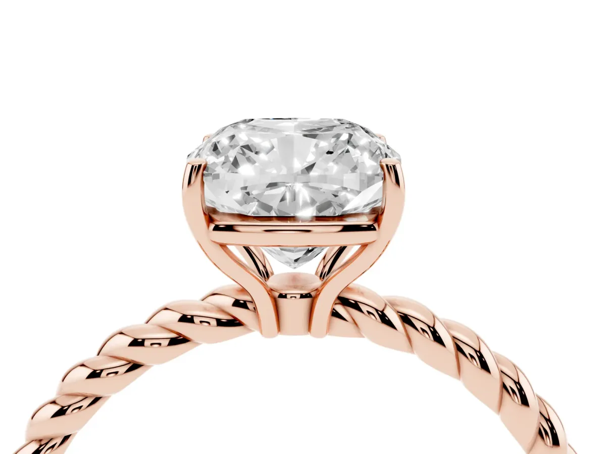 Cushion Cut Solitaire Twisted Band 4-Prong Ring Rose gold