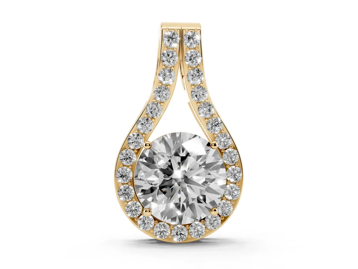 Round Halo Prong Set Pendant Yellow gold