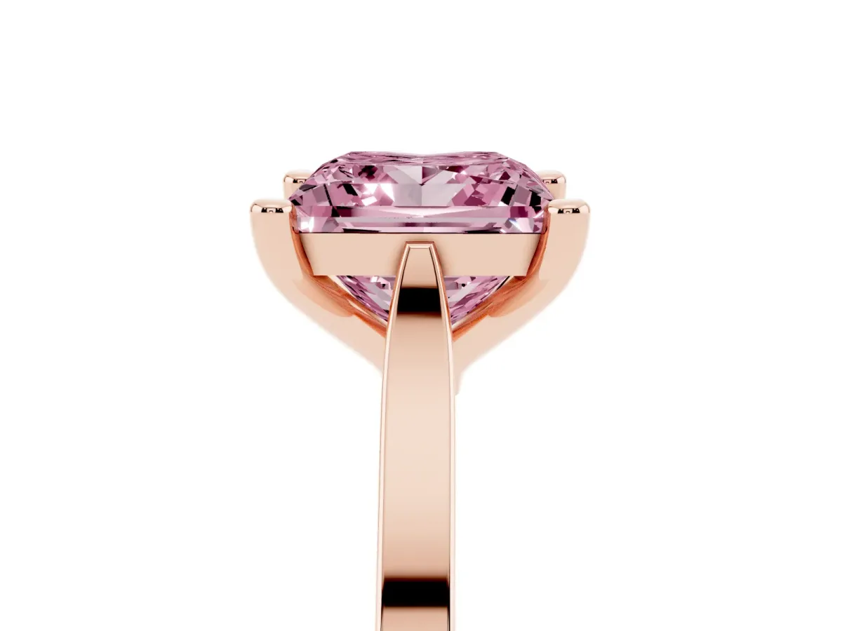 Fancy Pink Princess Cut Solitaire Diamond Ring with Four-Prong Setting and Tapered Band Rose gold