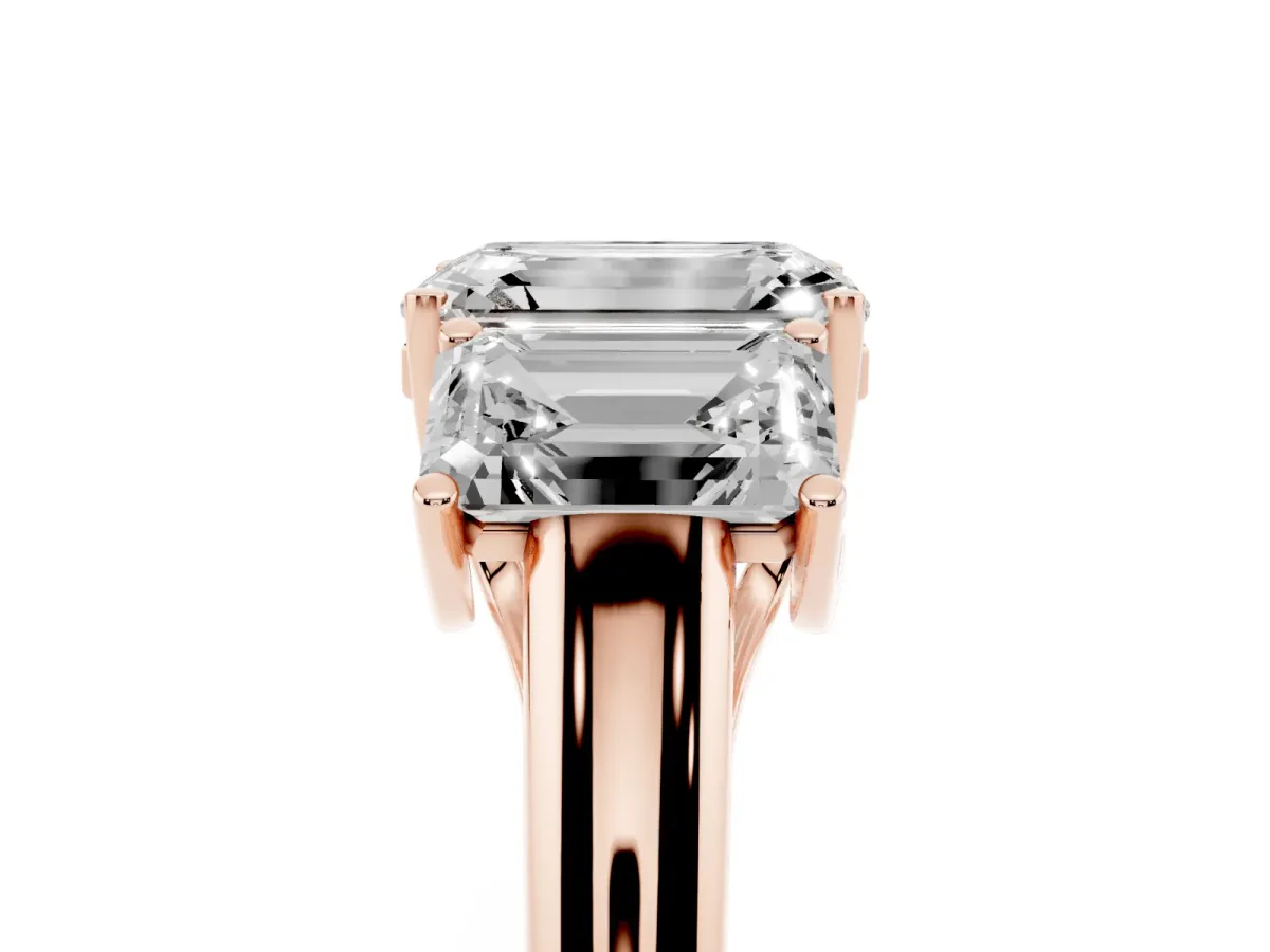 Three-Stone Emerald Cut Diamond Engagement Ring with Prong Setting Rose gold