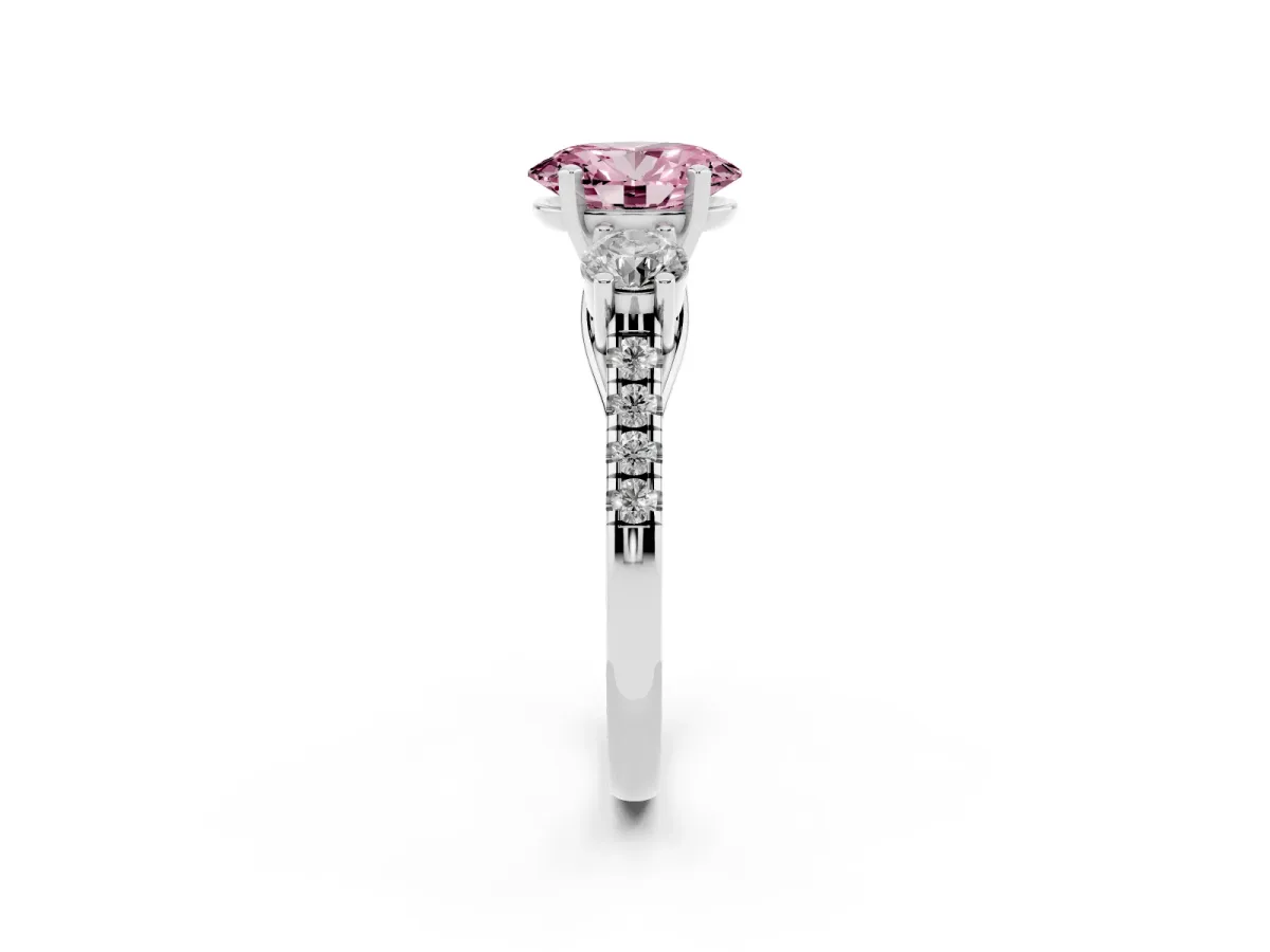 Fancy Pink Three-Stone Oval Cut Diamond Pavé Band with Four-Prong Setting Platinum