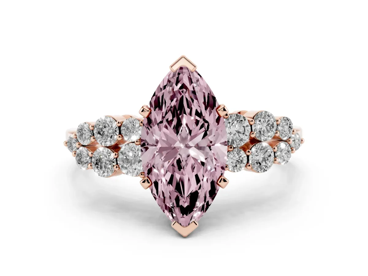 Fancy Pink Marquise Cut Cluster Diamond Engagement Ring with Pavé Band and Four-Prong Setting Rose gold