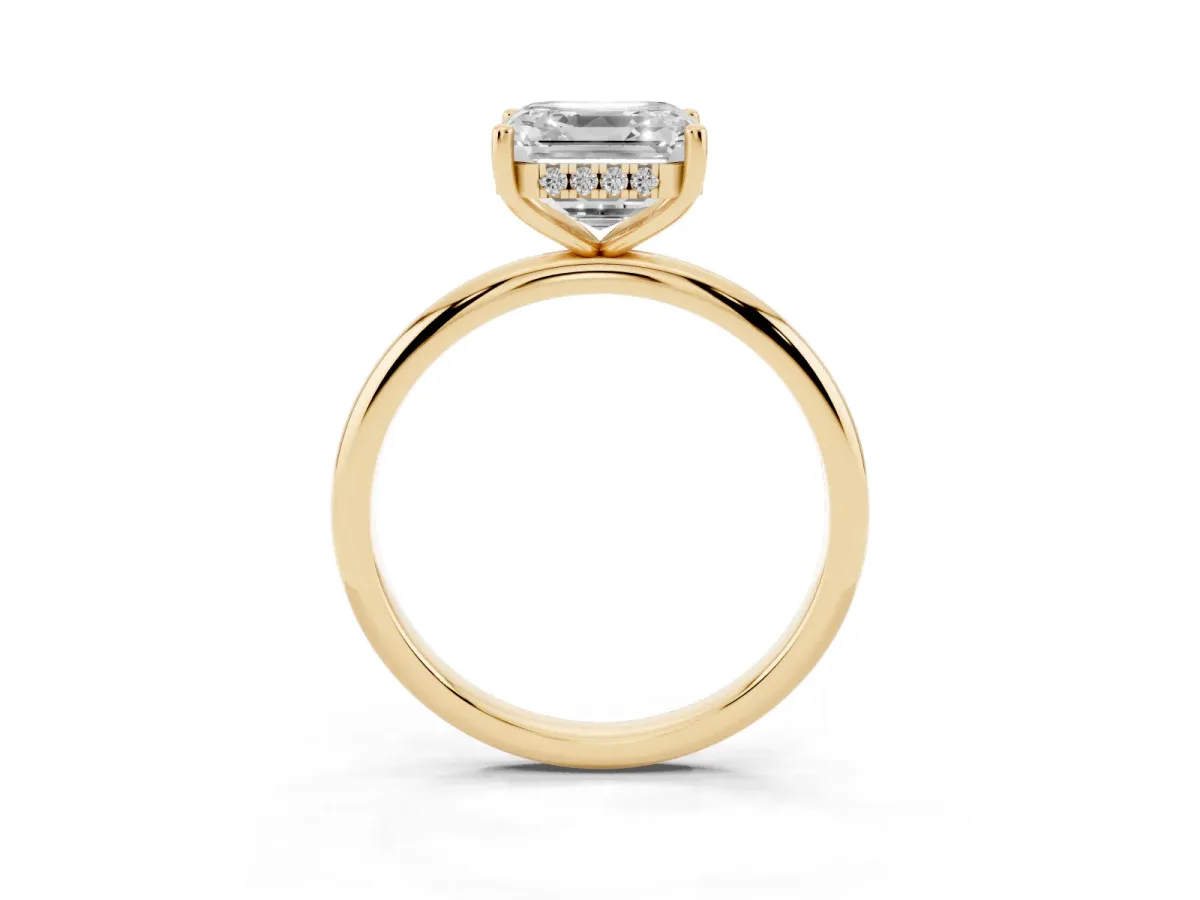 Asscher Cut Cut Solitaire Engagement Ring with Four-Prong Setting and Classic Band Yellow gold