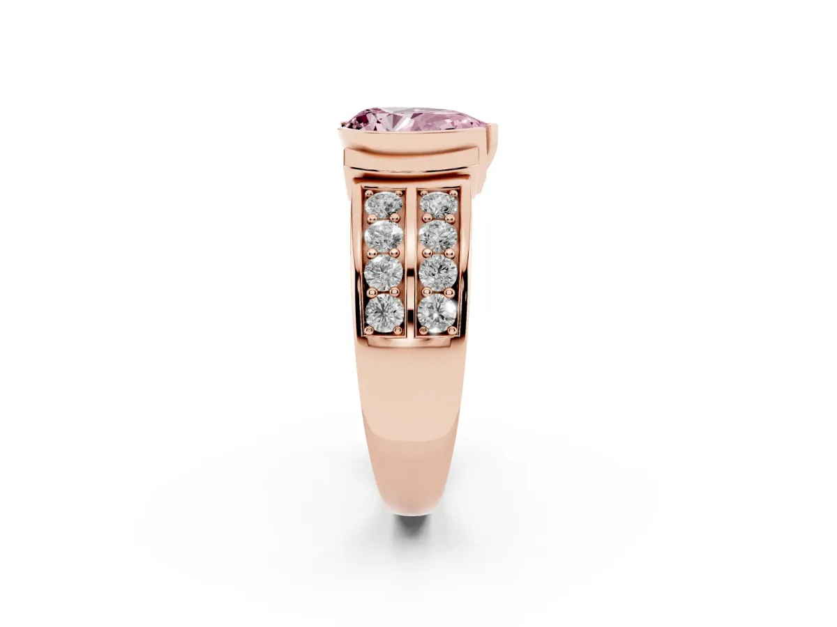 Fancy Pink Pear Cut Brilliant Diamond Channel Set Wide Band Ring with Bezel Setting Rose gold