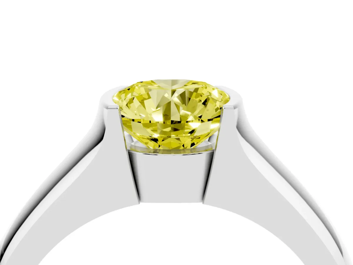 Fancy Yellow Round Cut Solitaire Bezel Set Diamond Ring with Wide Band Platinum