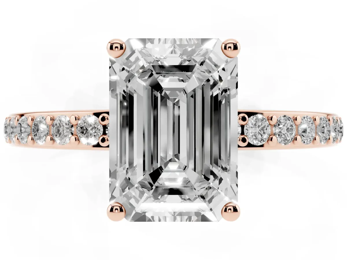 Emerald Cut Cut Diamond Pavé Band Ring with Four-Prong Setting Rose gold