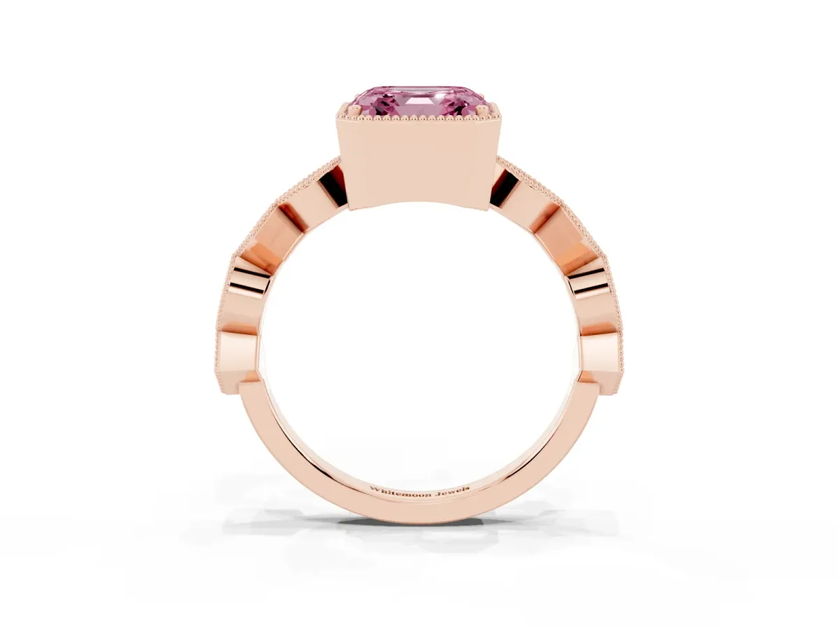 Fancy Pink Asscher Cut Milgrain Marquise Diamond Twist Band Ring Rose gold